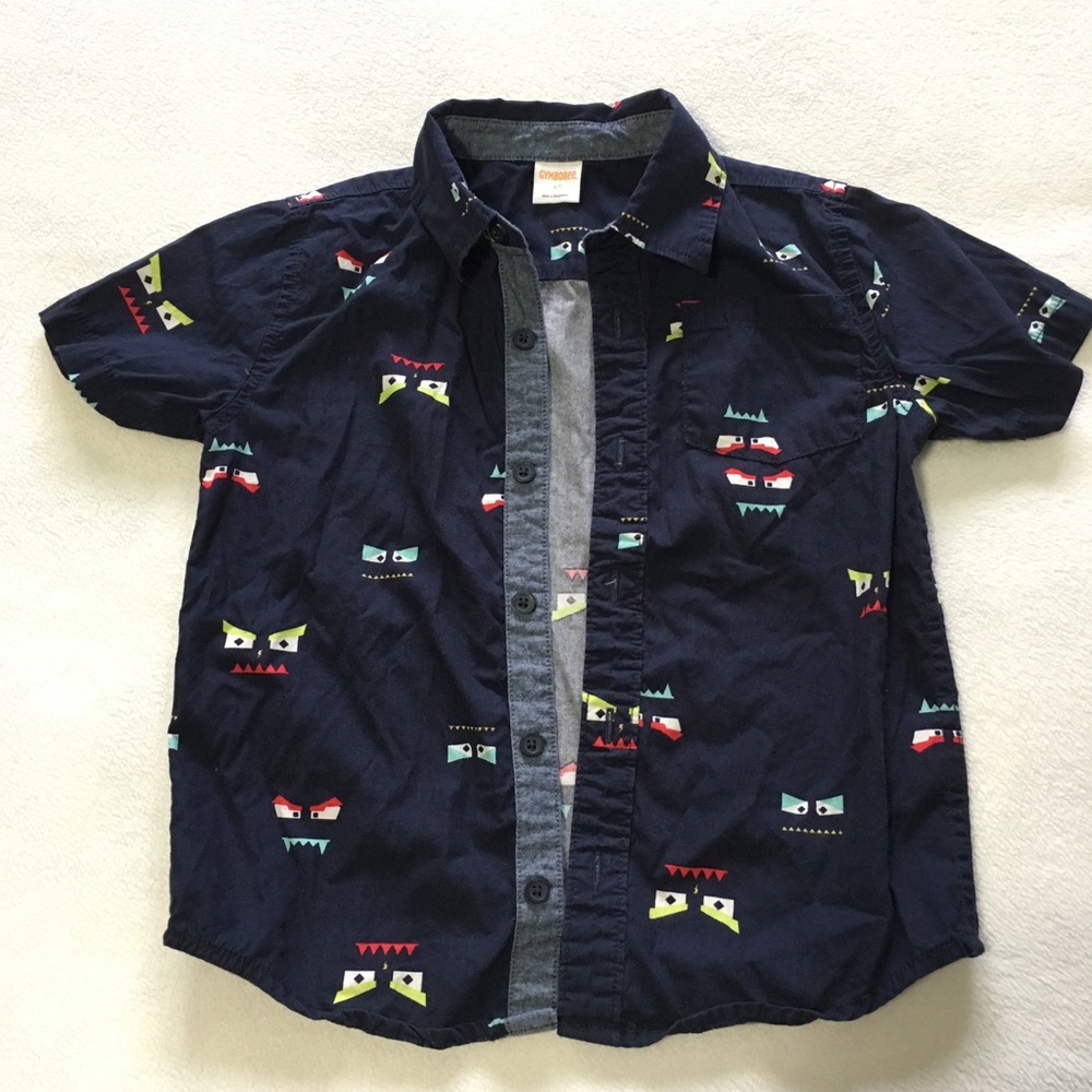 Boys 4T Gymboree navy short sleeve button up shirt